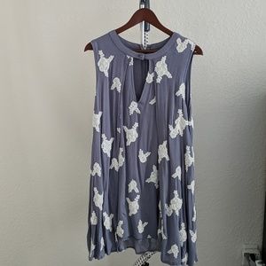 Blue and white dress.